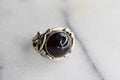 Antique Art Nouveau Garnet Cabochon Ring With Silver Shank