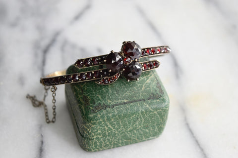 Antique Victorian Bohemian Garnet Three Leaf Clover Bracelet c.1880s