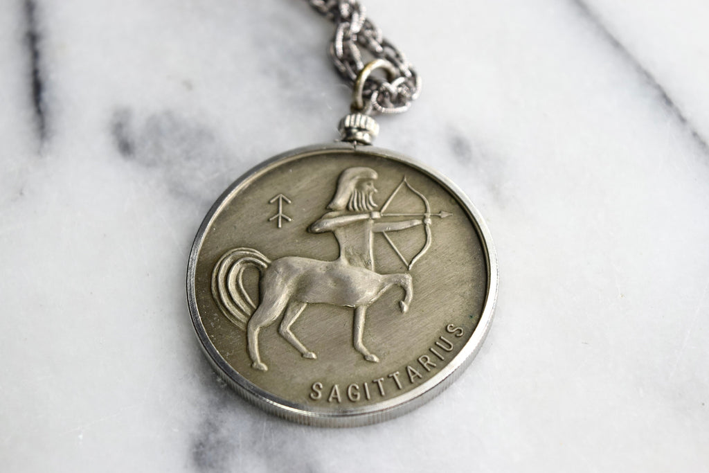 Vintage Zodiac Pendant / Sagittarius Horoscope Necklace c.1970s