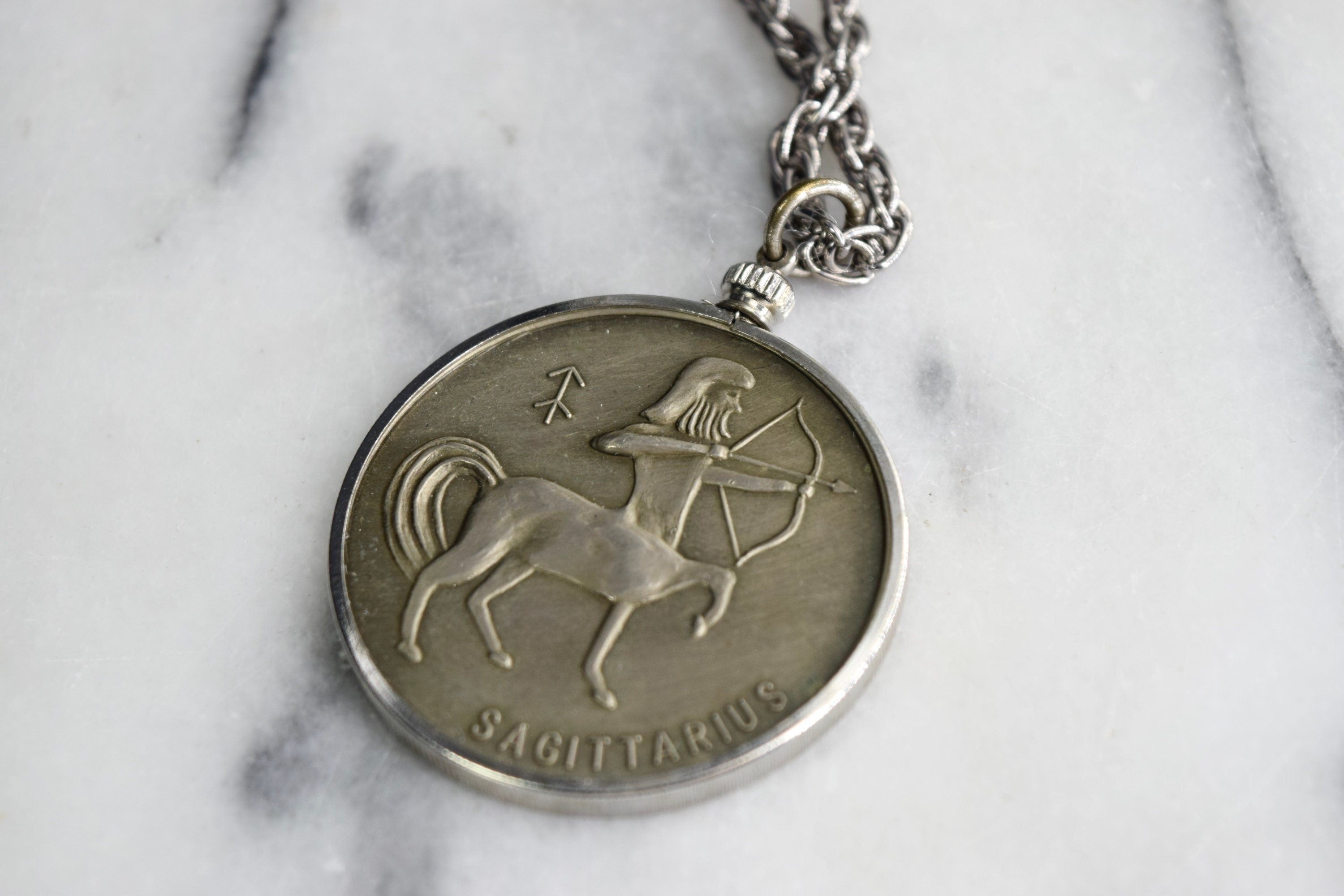 Vintage Zodiac Pendant / Sagittarius Horoscope Necklace c.1970s