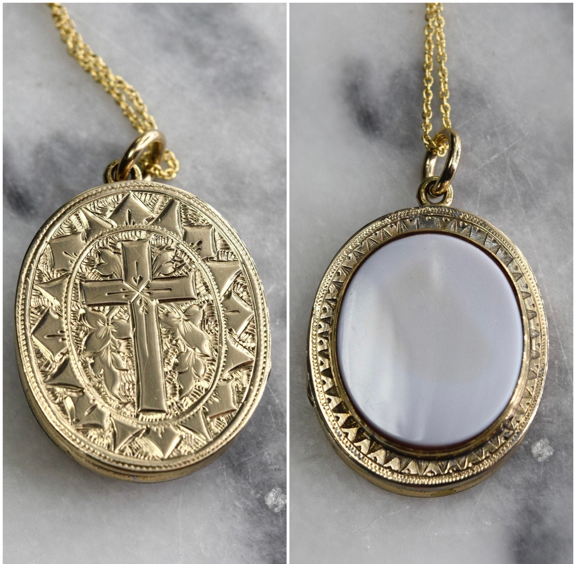 Antique Victorian Gold Filled Cross Locket with Sardonyx