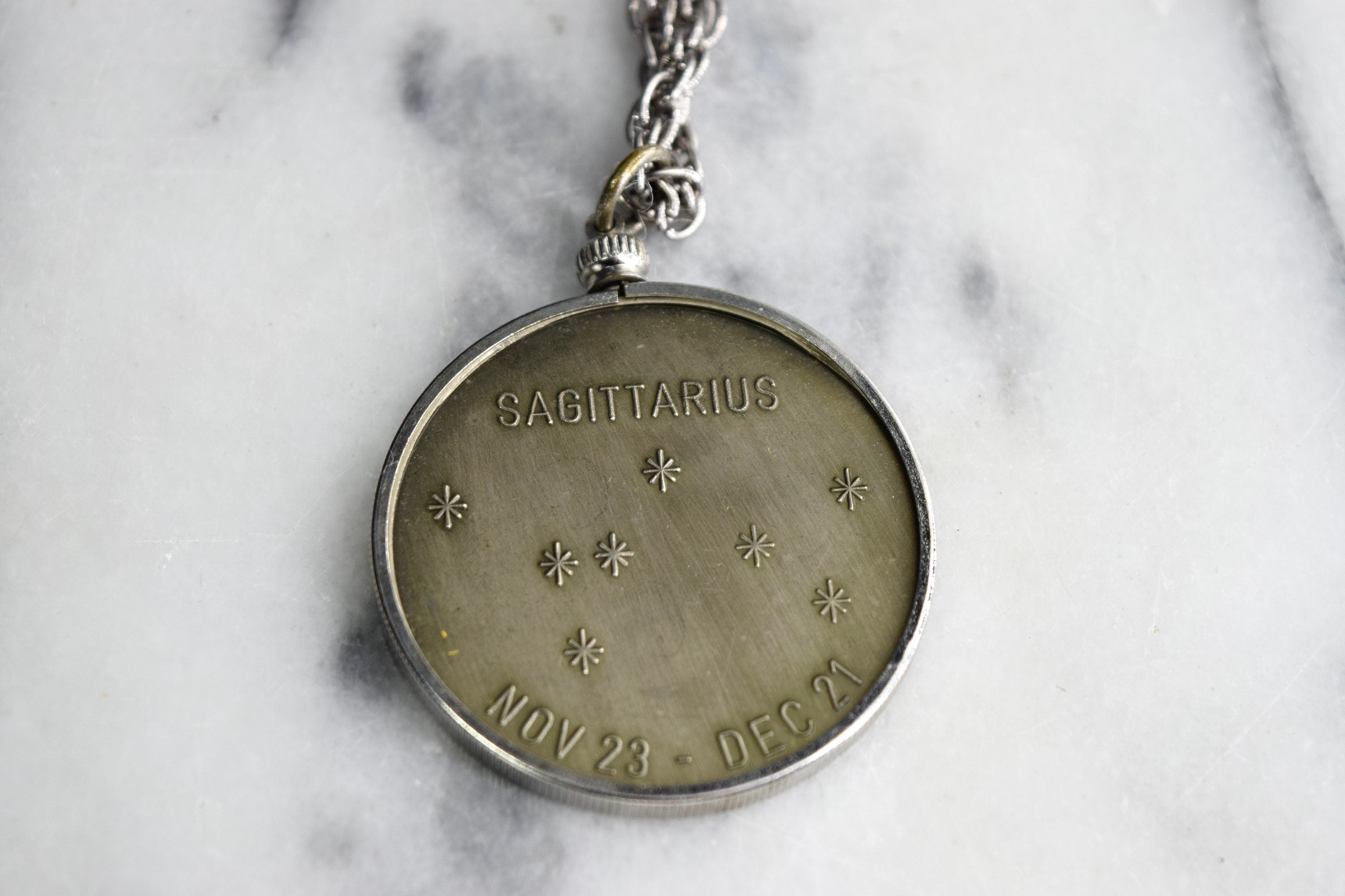 Vintage Zodiac Pendant / Sagittarius Horoscope Necklace c.1970s