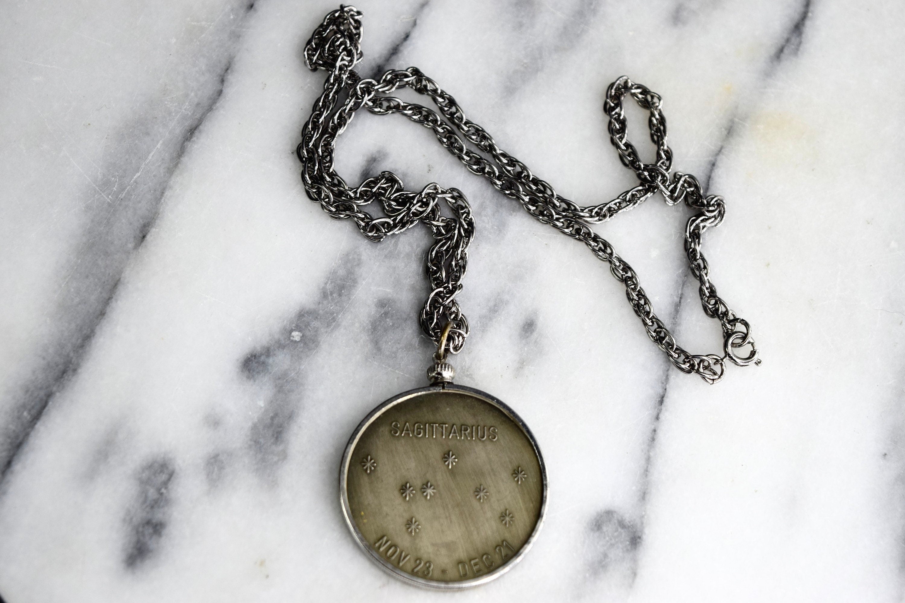 Vintage Zodiac Pendant / Sagittarius Horoscope Necklace c.1970s