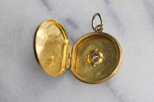 Antique Victorian 14k Gold Locket with .25 ct Old Mine Cut Diamond and Monogram