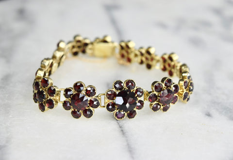Antique Garnet Flower Link Bracelet