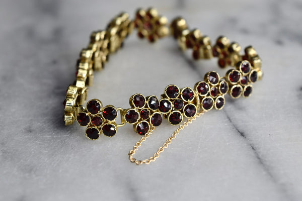 Antique Garnet Flower Link Bracelet