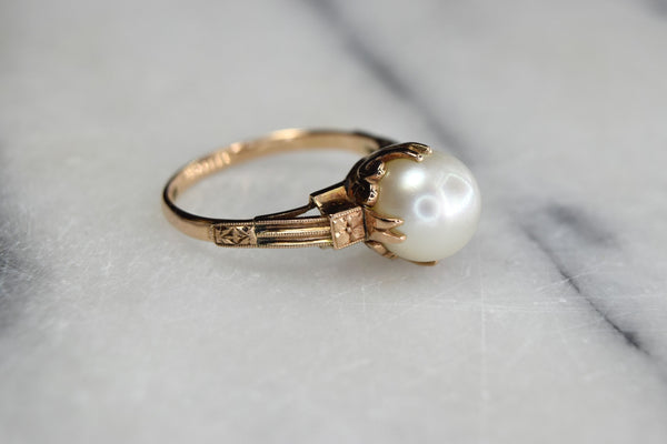 Vintage 14k Gold 9mm Cultured Pearl Ring