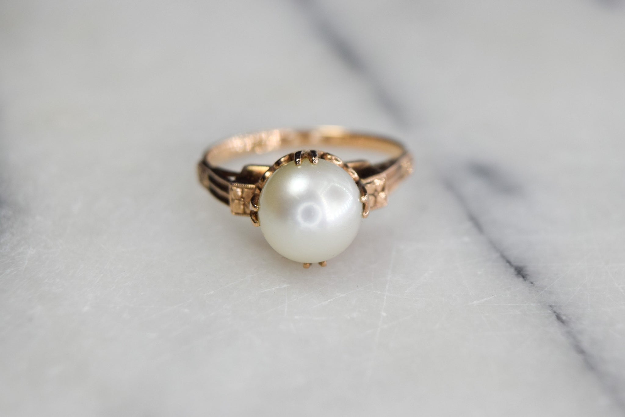 Vintage 14k Gold 9mm Cultured Pearl Ring