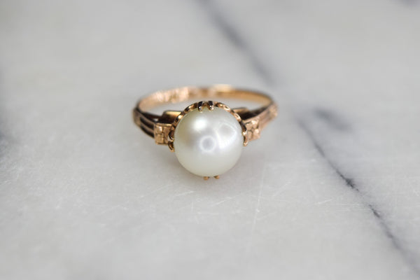 Vintage 14k Gold 9mm Cultured Pearl Ring
