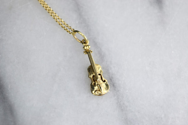 Vintage 14k Gold Violin Charm Necklace