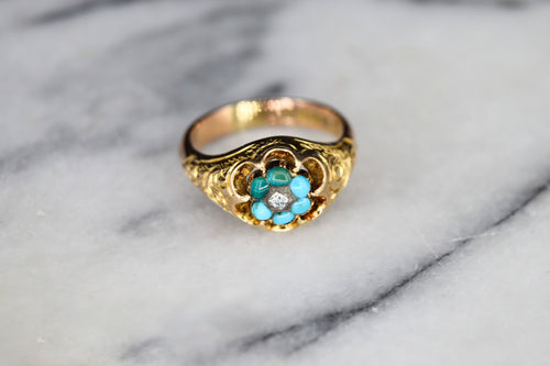 Antique 15k Gold Ring With Turquoise and Rose Cut Diamond Hallmarked Chester 1921