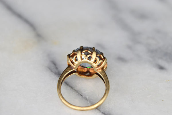 Vintage Mid-Century 14k Gold Ring with Synthetic Blue Spinel and Blue Enamel