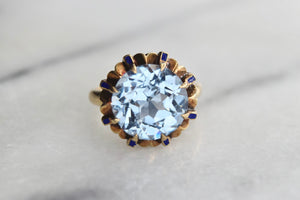 Vintage Mid-Century 14k Gold Ring with Synthetic Blue Spinel and Blue Enamel