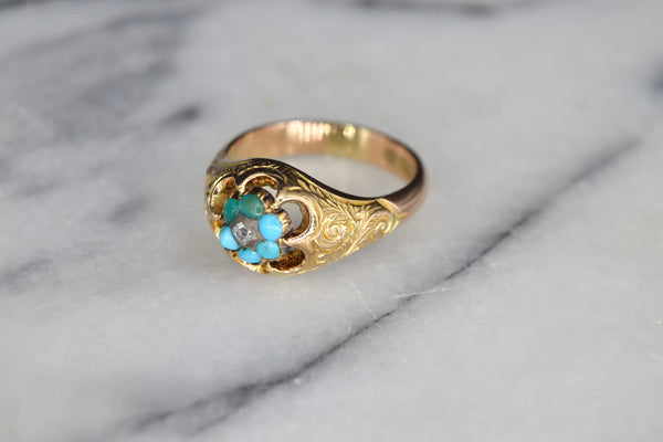Antique 15k Gold Ring With Turquoise and Rose Cut Diamond Hallmarked Chester 1921