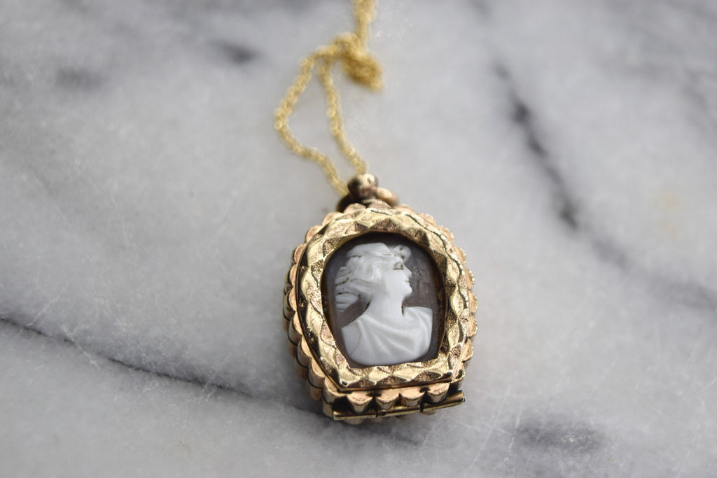 Antique Locket Gold Filled Cameo and Knights of Pythias Pendant