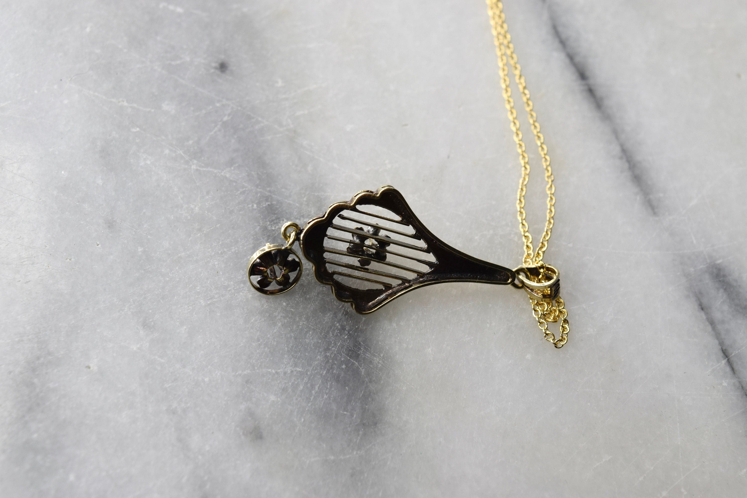 Antique 14k Gold Lavaliere with Old Mine Cut Diamonds c.1900