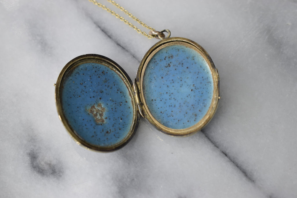 Antique 14k Gold Grape Locket with Enamel and Seed Peals c.1880s
