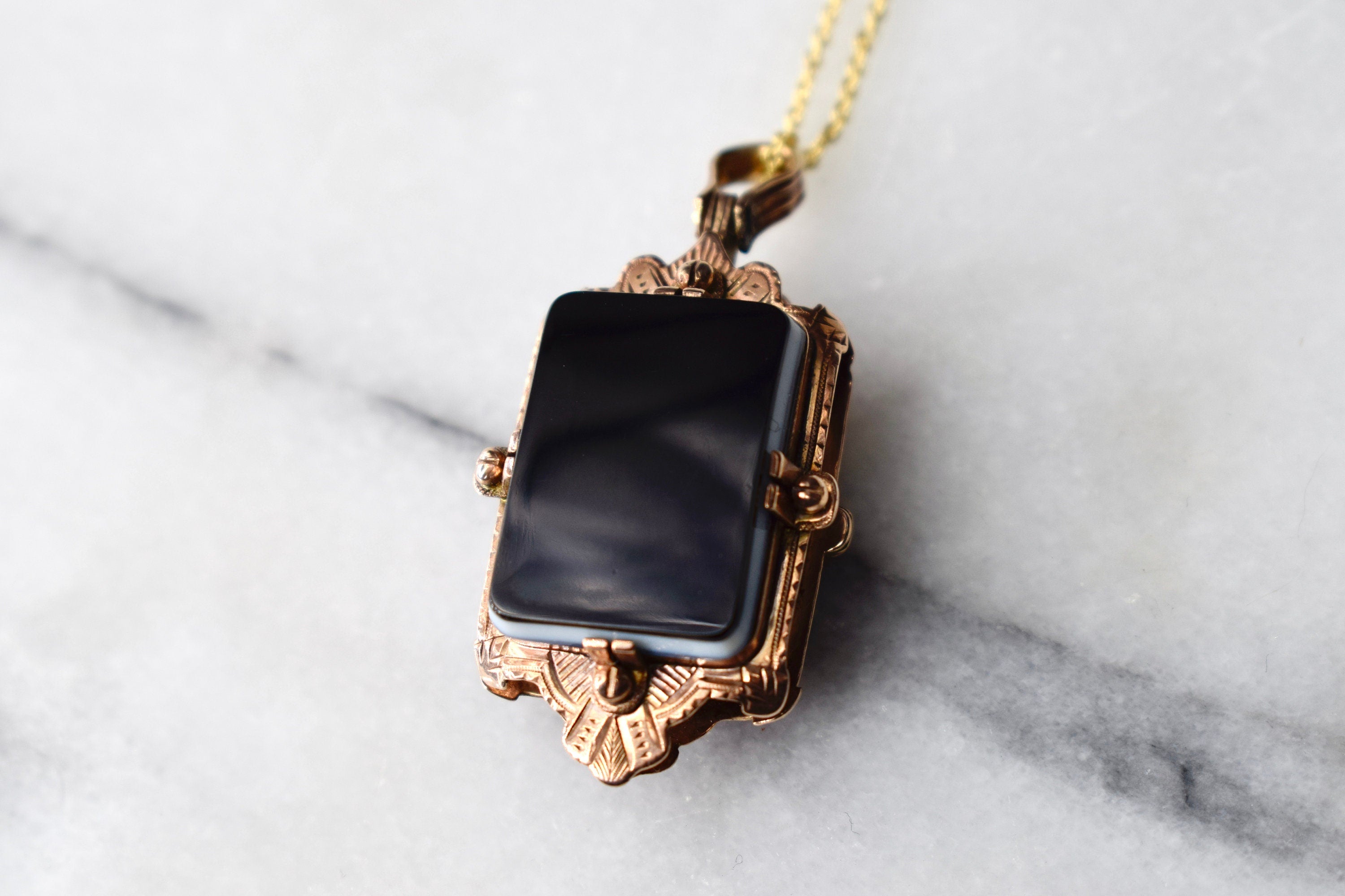 Antique Victorian 14k Gold Locket with Carnelian and Onyx Original Tin Type Photo