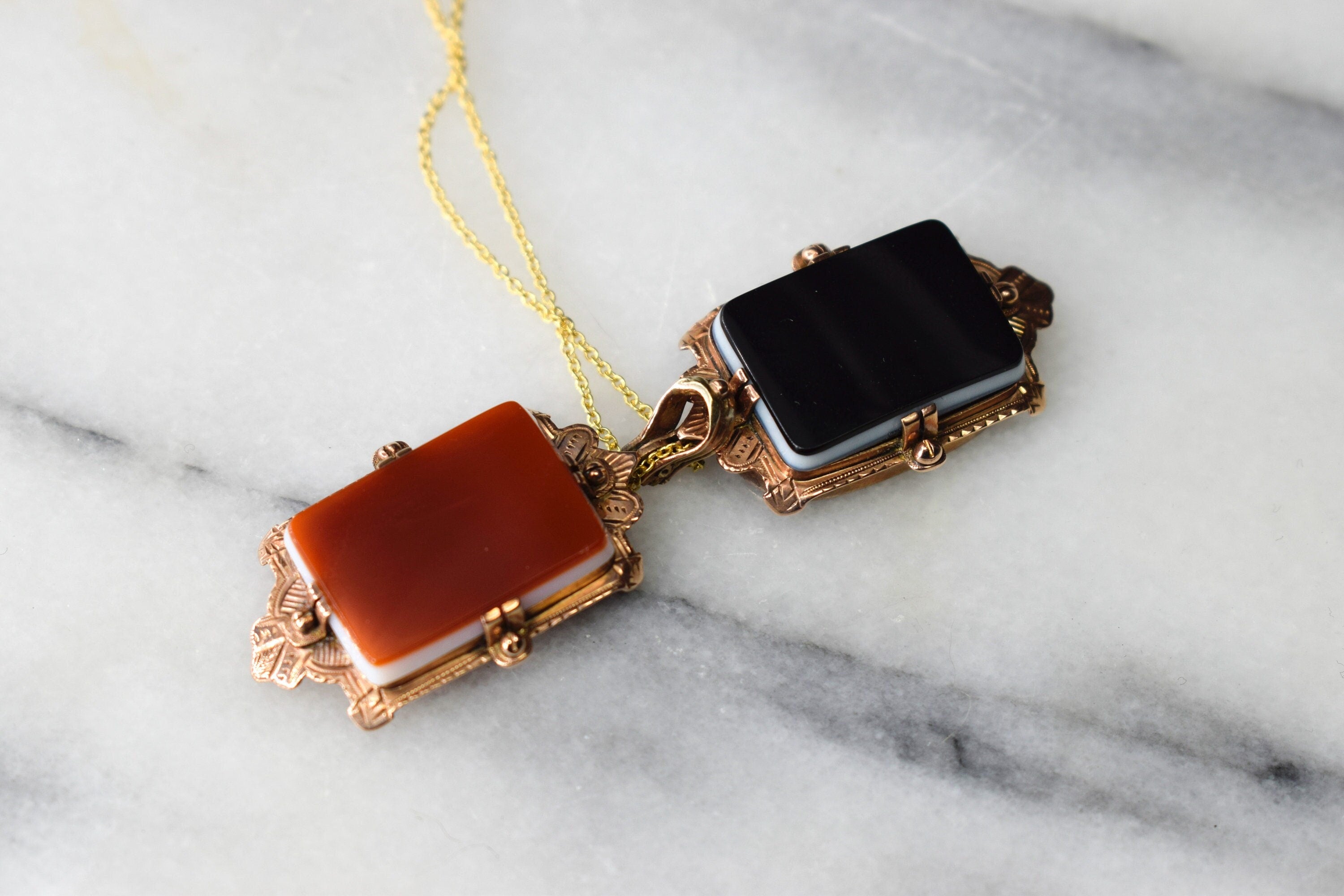 Antique Victorian 14k Gold Locket with Carnelian and Onyx Original Tin Type Photo