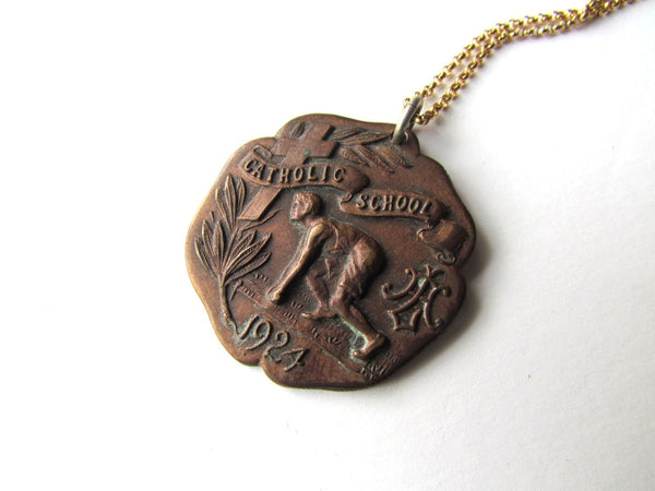 SALE-Antique Running Medal / "Catholic School 1924"