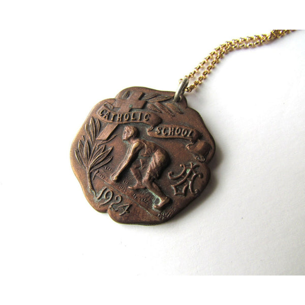 SALE-Antique Running Medal/&quot;Catholic School 1924&quot;