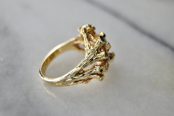 Vintage 14k Gold Twig Motif Ring With Diamonds c.1960s