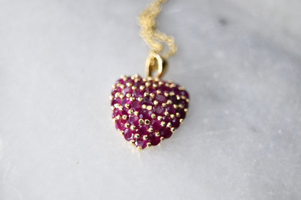Vintage 14k Gold Ruby Heart Charm Necklace