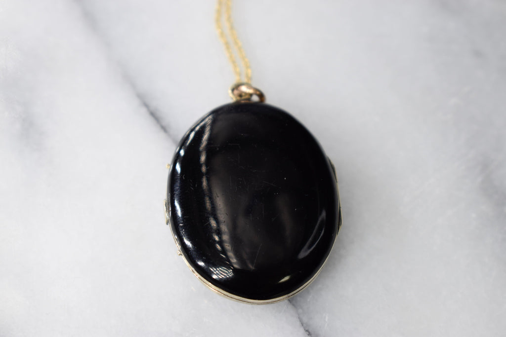 Antique 14k Gold Grape Locket with Enamel and Seed Peals c.1880s