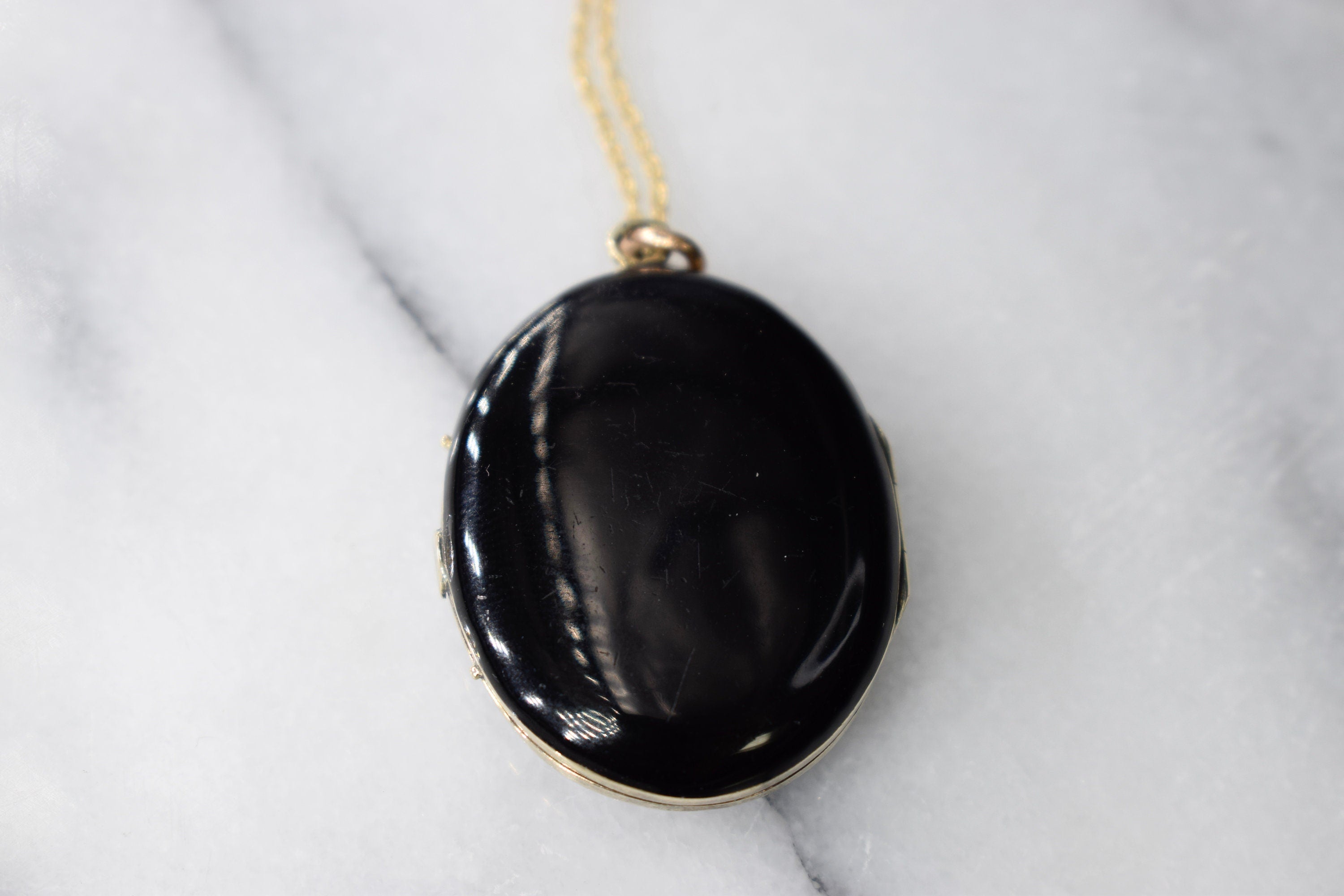 Antique 14k Gold Grape Locket with Enamel and Seed Peals c.1880s