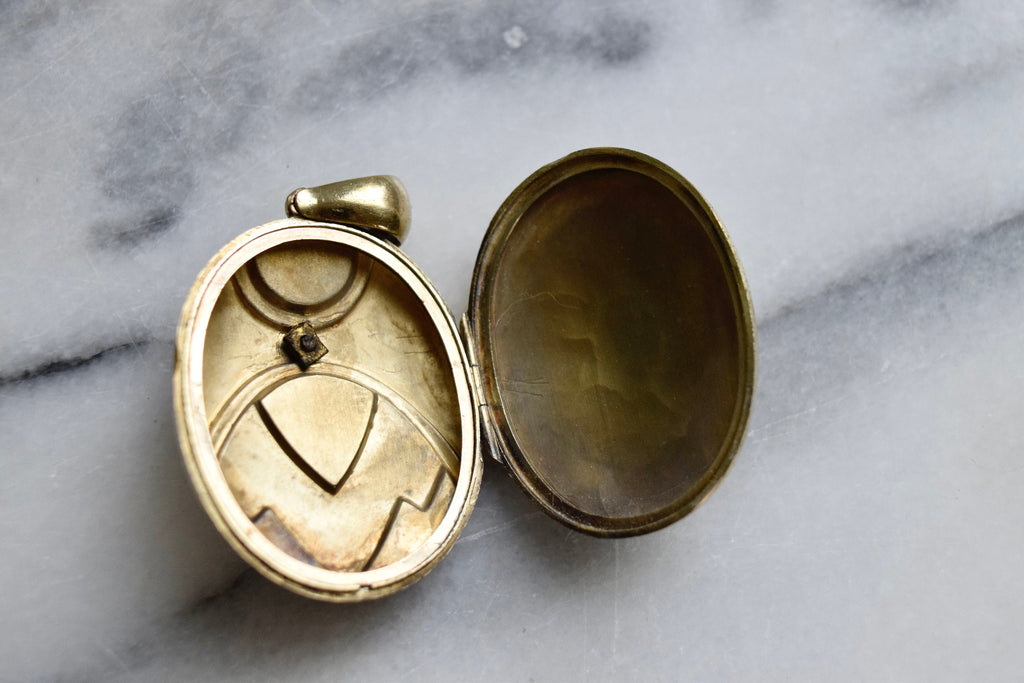 Antique Victorian 14k Gold Etruscan Revival Locket with Blue Enamel and Seed Pearls