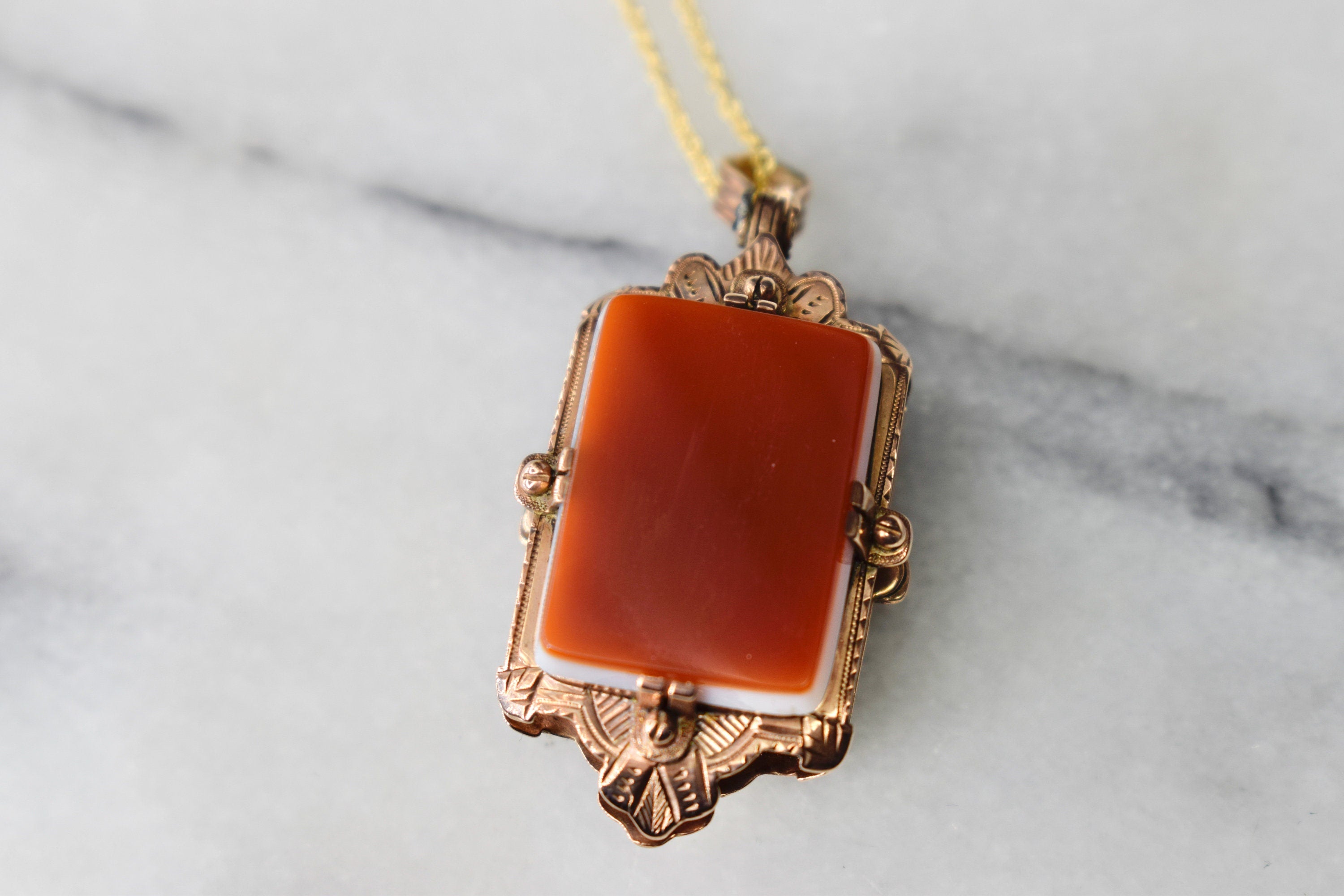 Antique Victorian 14k Gold Locket with Carnelian and Onyx Original Tin Type Photo