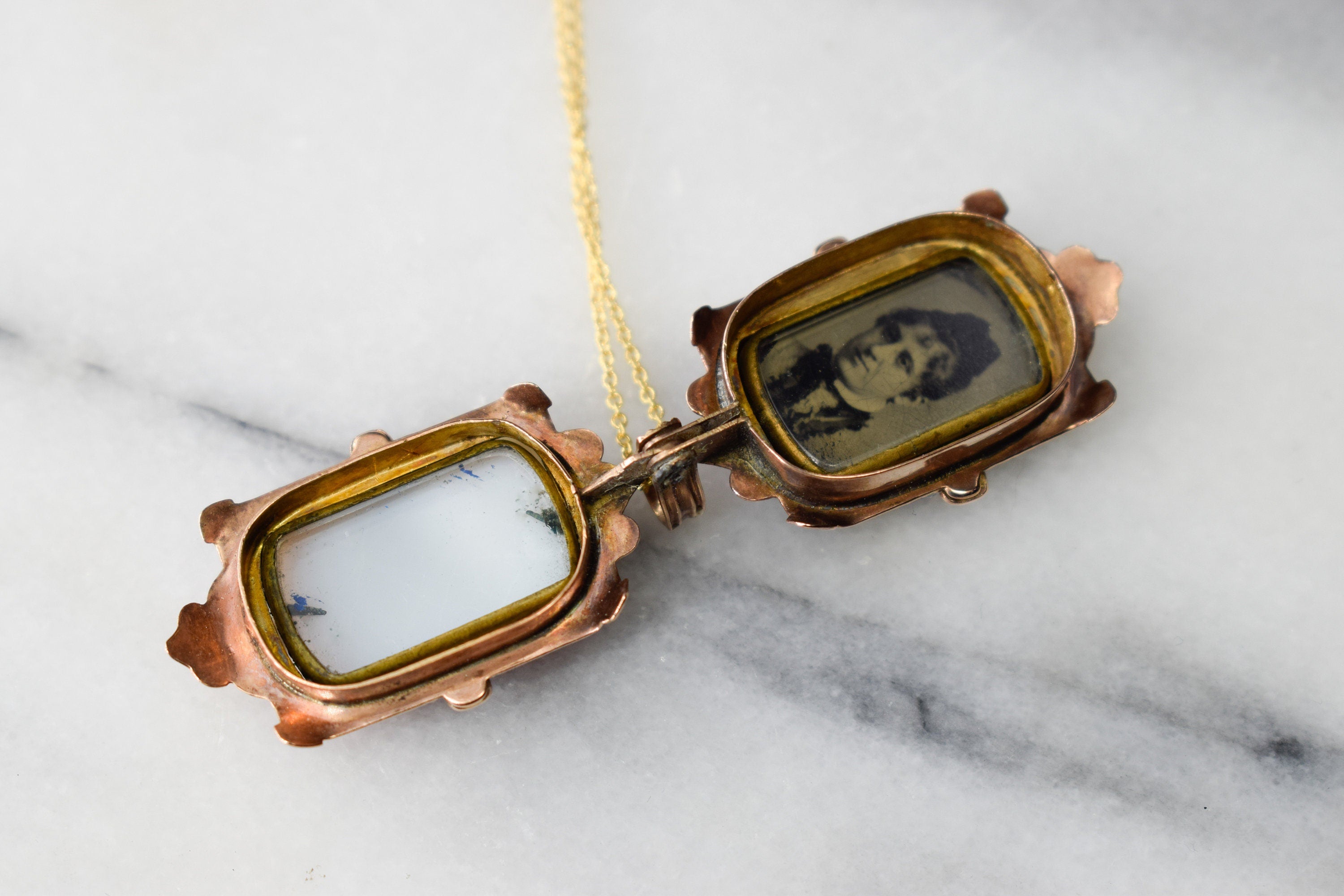 Antique Victorian 14k Gold Locket with Carnelian and Onyx Original Tin Type Photo