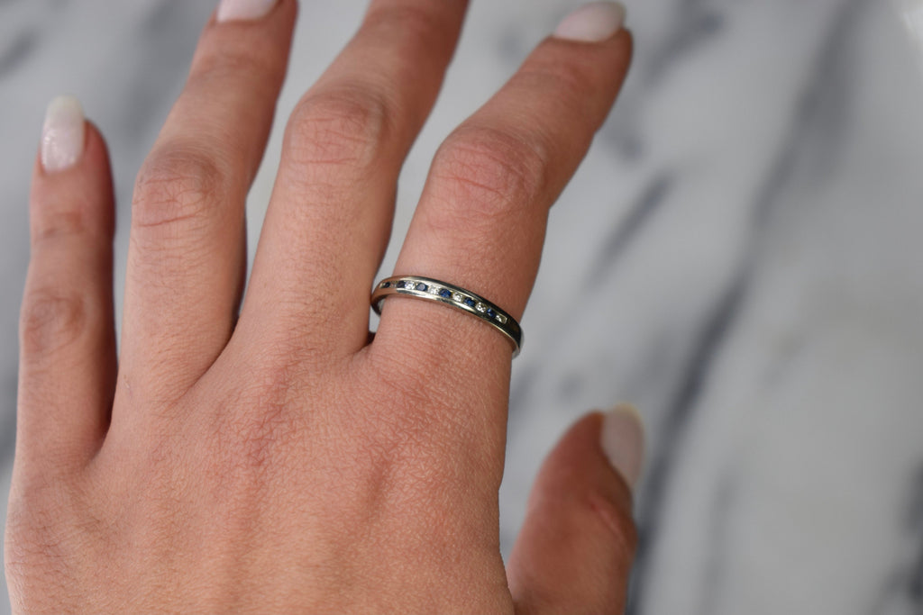 Antique 14k White Gold Sapphire and Diamond Band