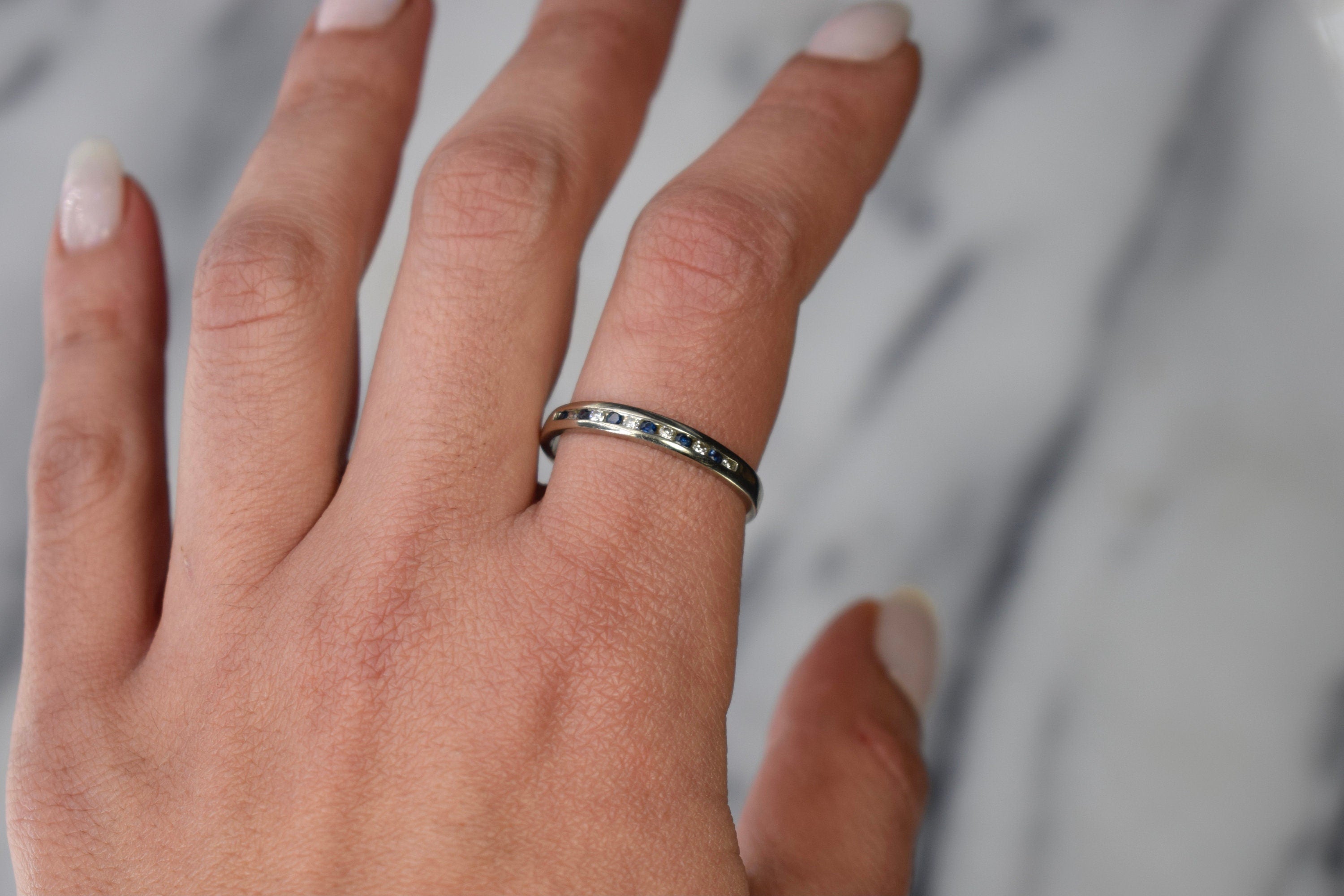 Antique 14k White Gold Sapphire and Diamond Band