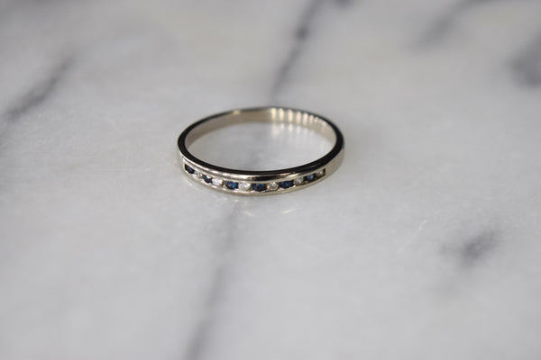 Antique 14k White Gold Sapphire and Diamond Band