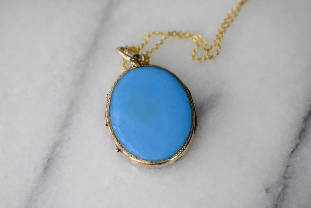 Antique Victorian 14k Gold Enamel and Seed Pearl Locket