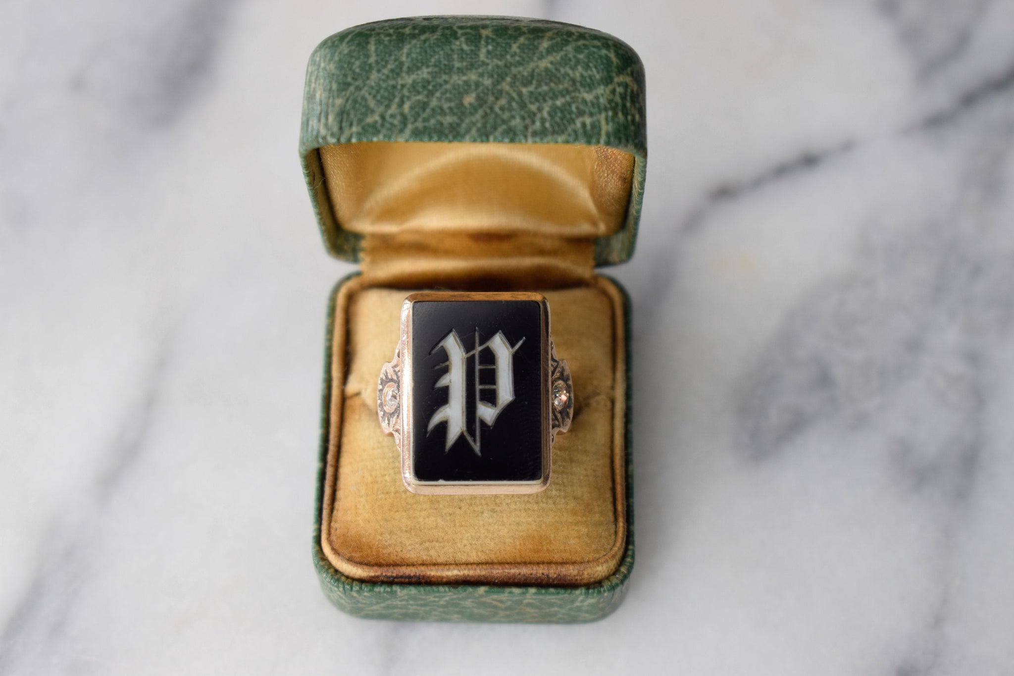 ON HOLD- Antique 14k Gold and Onyx Signet Ring with Old Mine Cut Diamonds