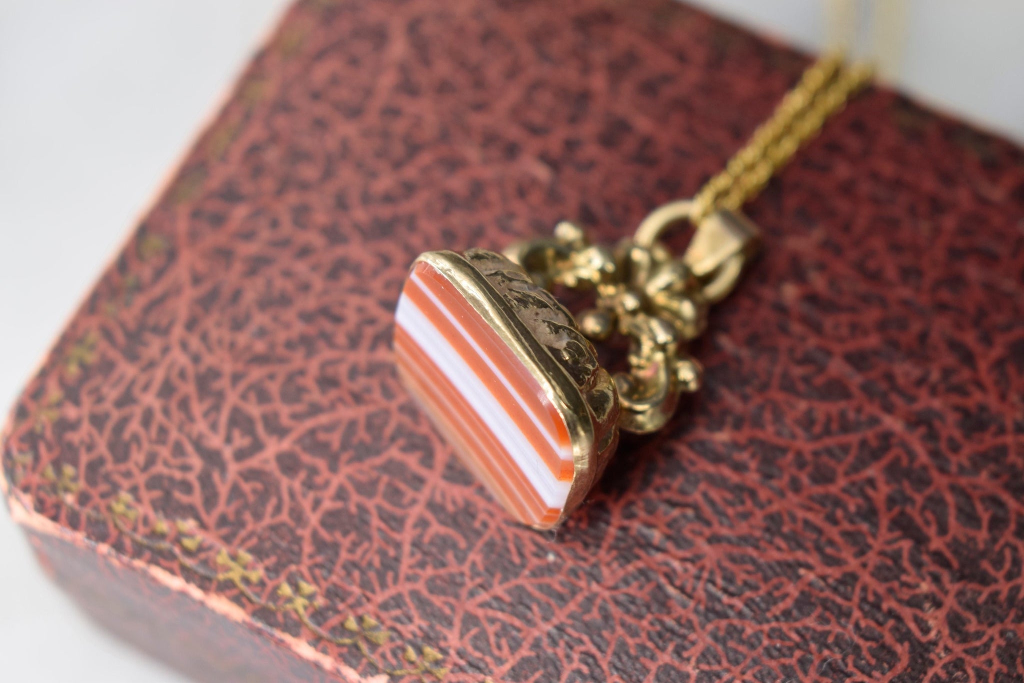Antique Georgian 14k Gold Banded Agate Fob c.1830s