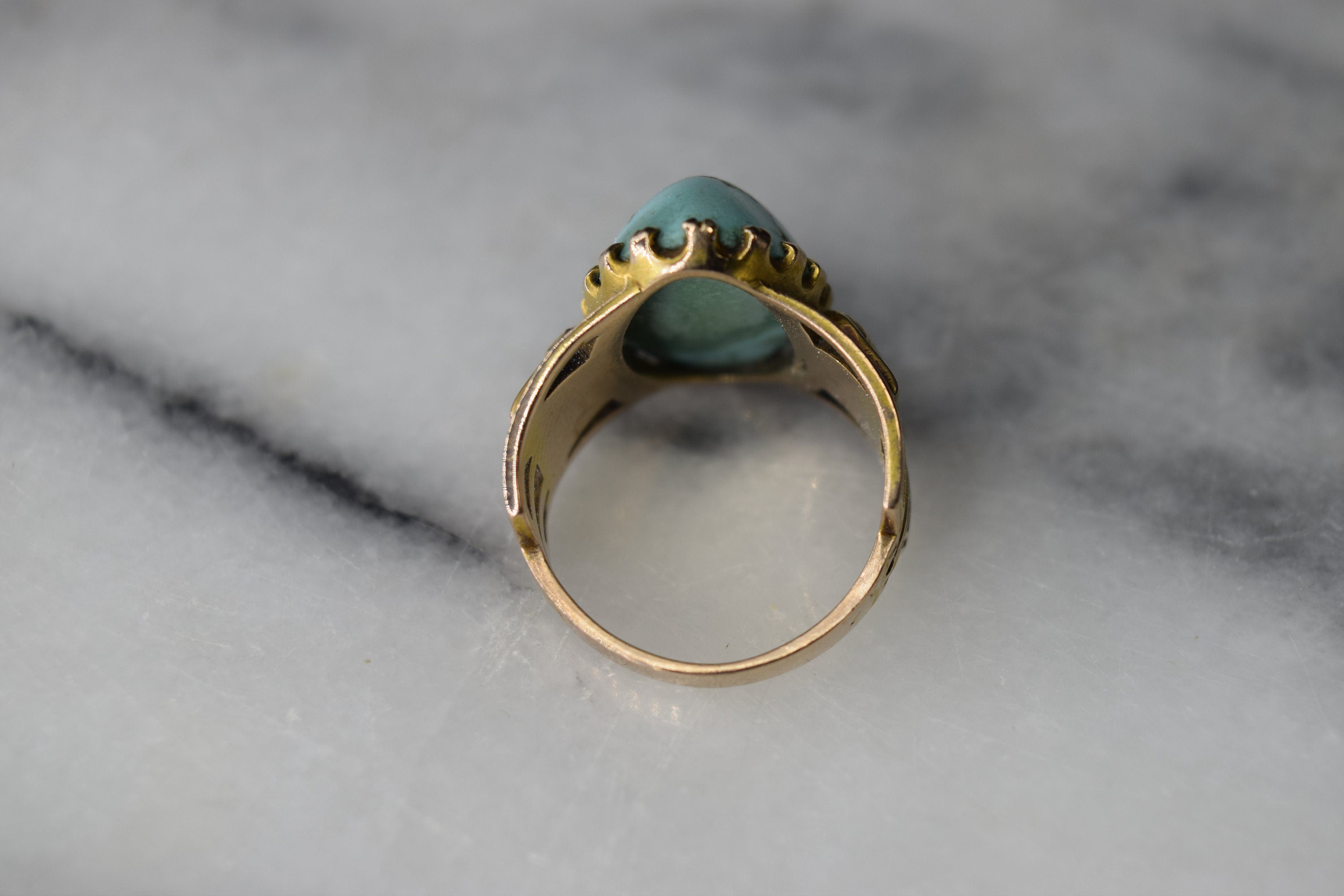 Antique Egyptian Revival 14k Gold Pharaoh Head Turquoise Ring