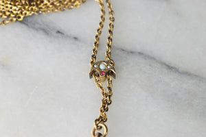 Antique Victorian Slide Chain With Opal Seed Pearl and Red Stone c.1880s