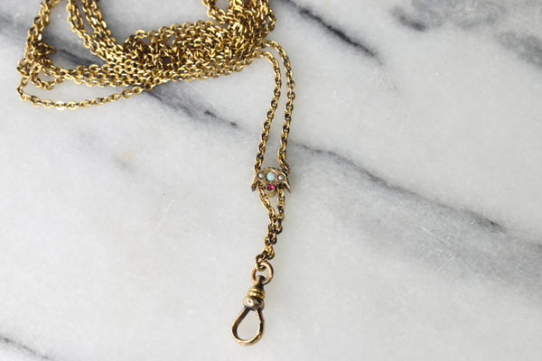Antique Victorian Slide Chain With Opal Seed Pearl and Red Stone c.1880s