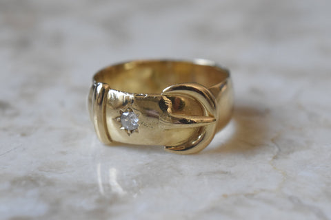 Antique Victorian 18k Gold Buckle Ring with Diamond English Hallmarks Birmingham 1893