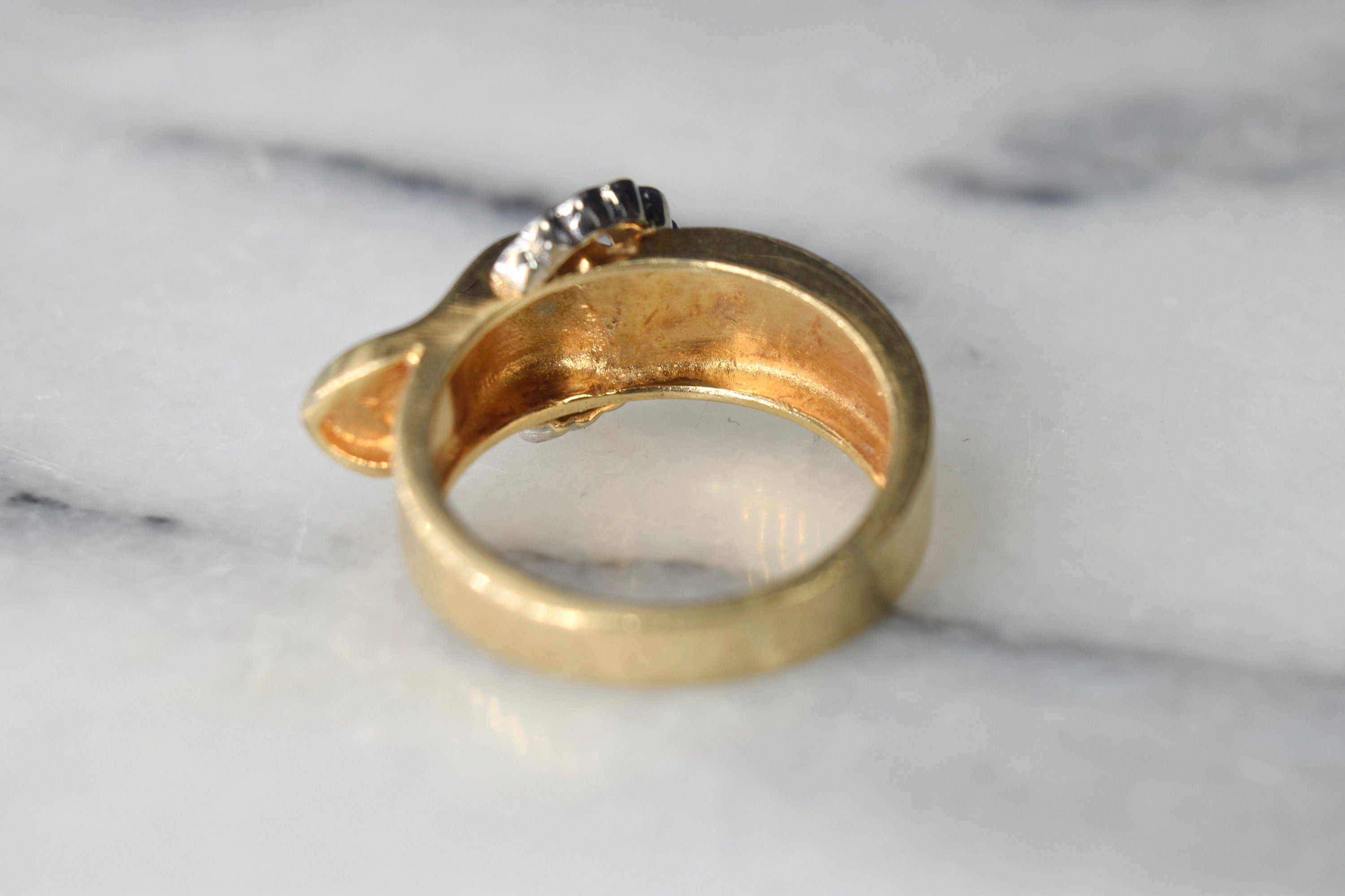 Vintage Buckle Ring 14k Gold with Diamonds c.1950s