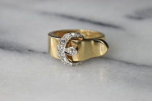 Vintage Buckle Ring 14k Gold with Diamonds c.1950s