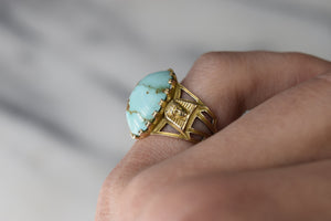 Antique Egyptian Revival 14k Gold Pharaoh Head Turquoise Ring