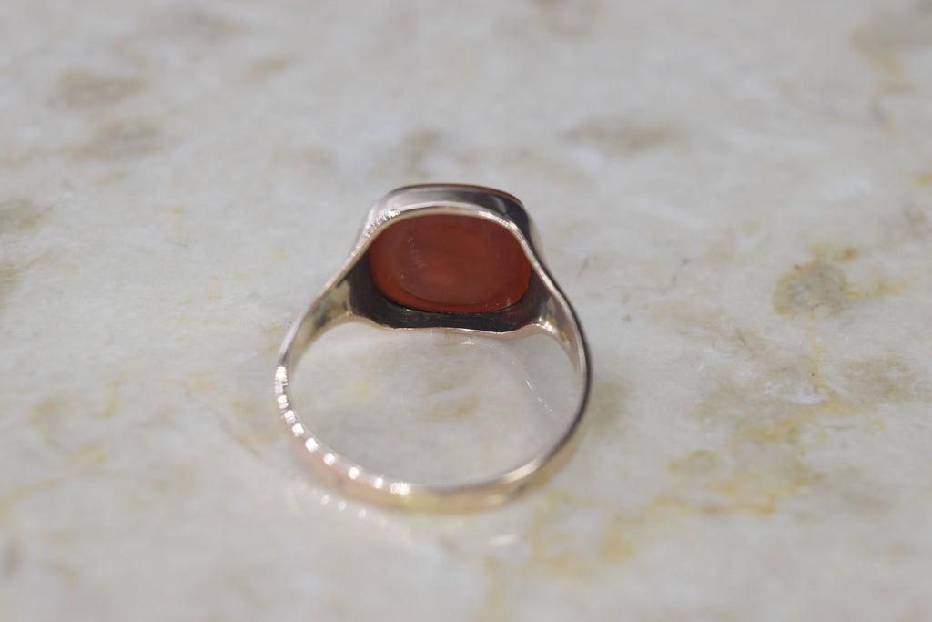 Antique Art Deco 14k Gold Carved Carnelian Egyptian Woman Cameo Ring