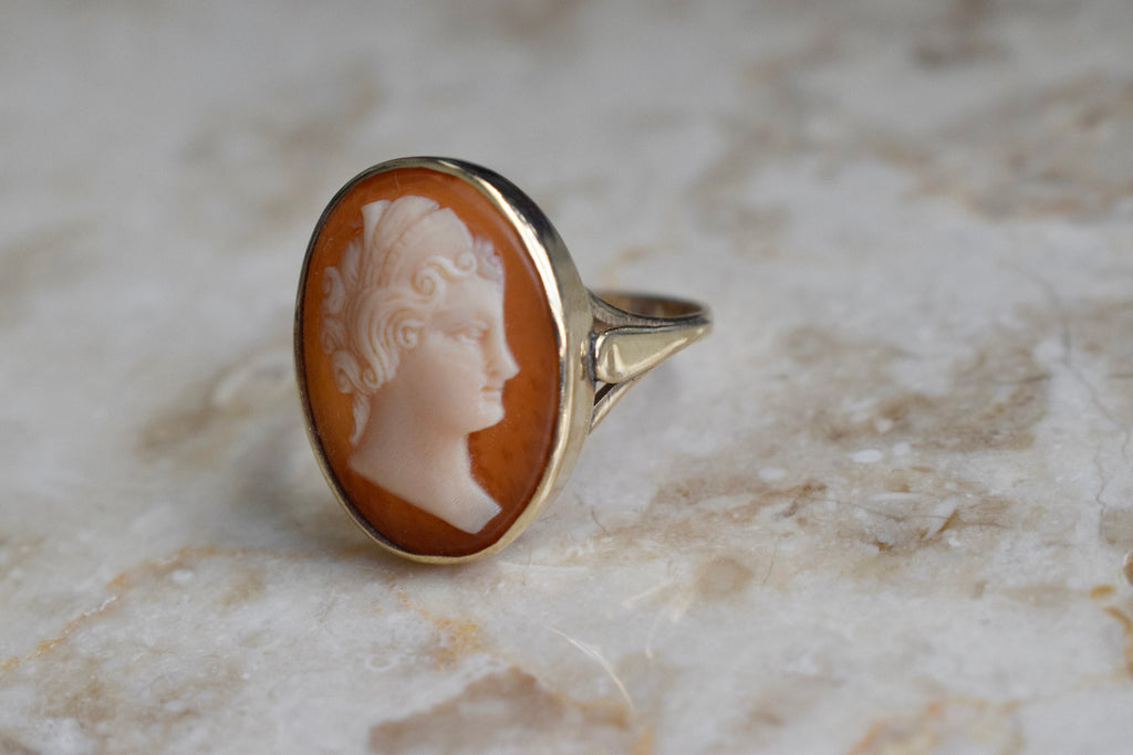 Antique Edwardian 14k Gold Carved Shell Cameo Ring