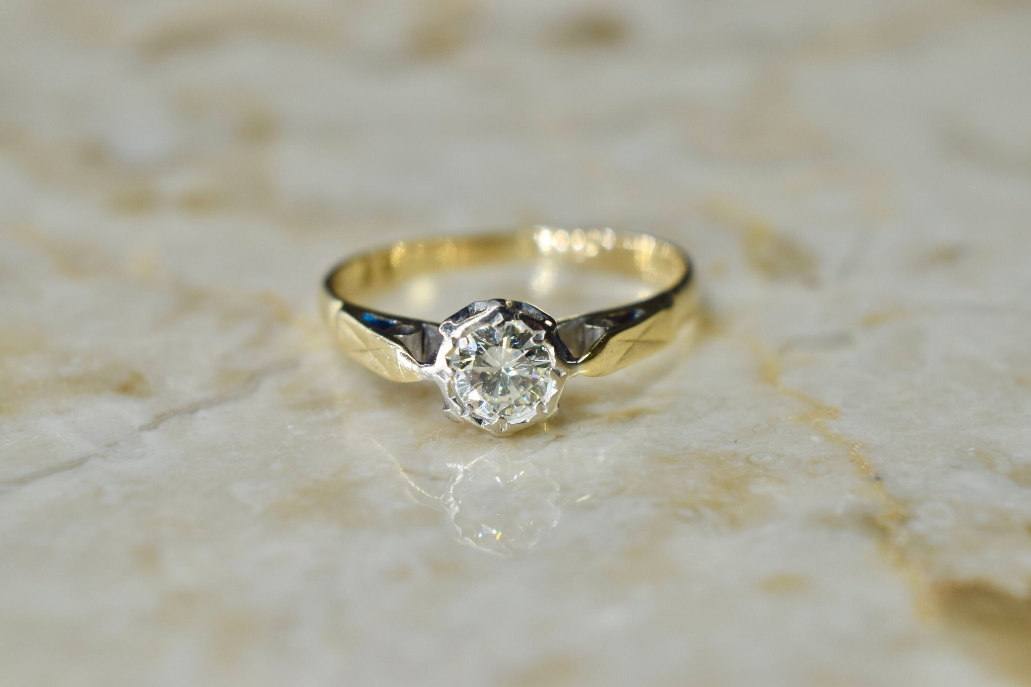 Antique 18k Gold .25ct Bezel Set Diamond Ring