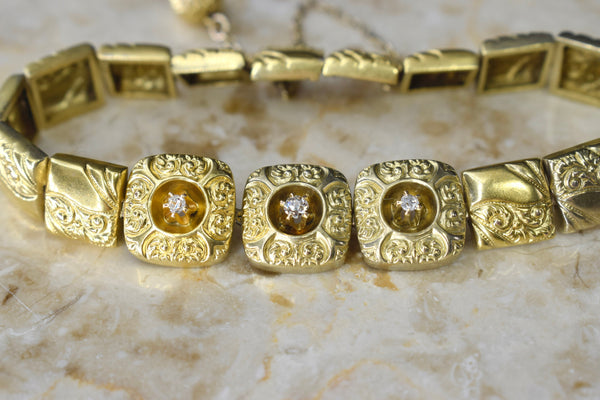 Antique Victorian 18k Gold Bracelet with Diamonds