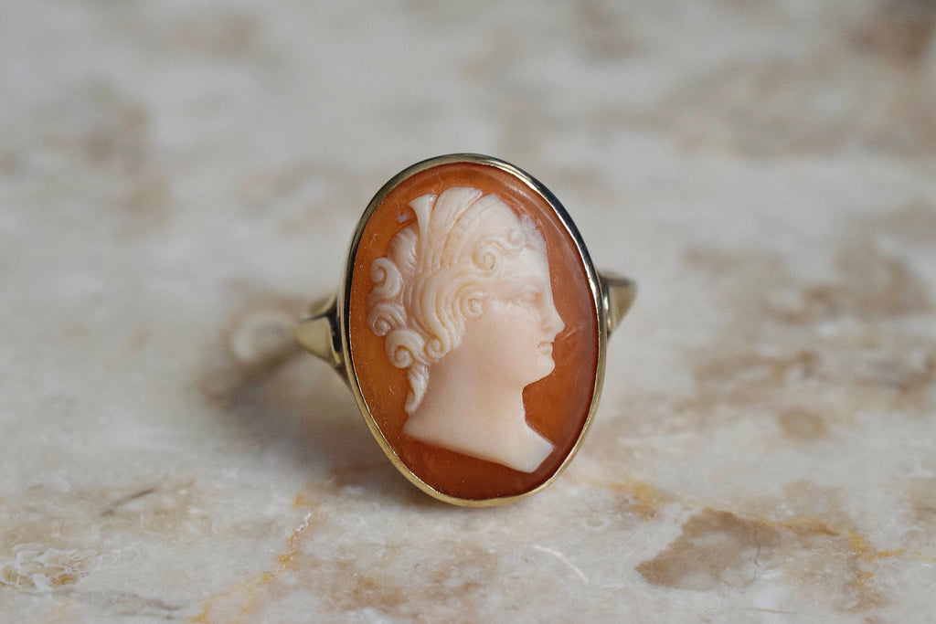 Antique Edwardian 14k Gold Carved Shell Cameo Ring